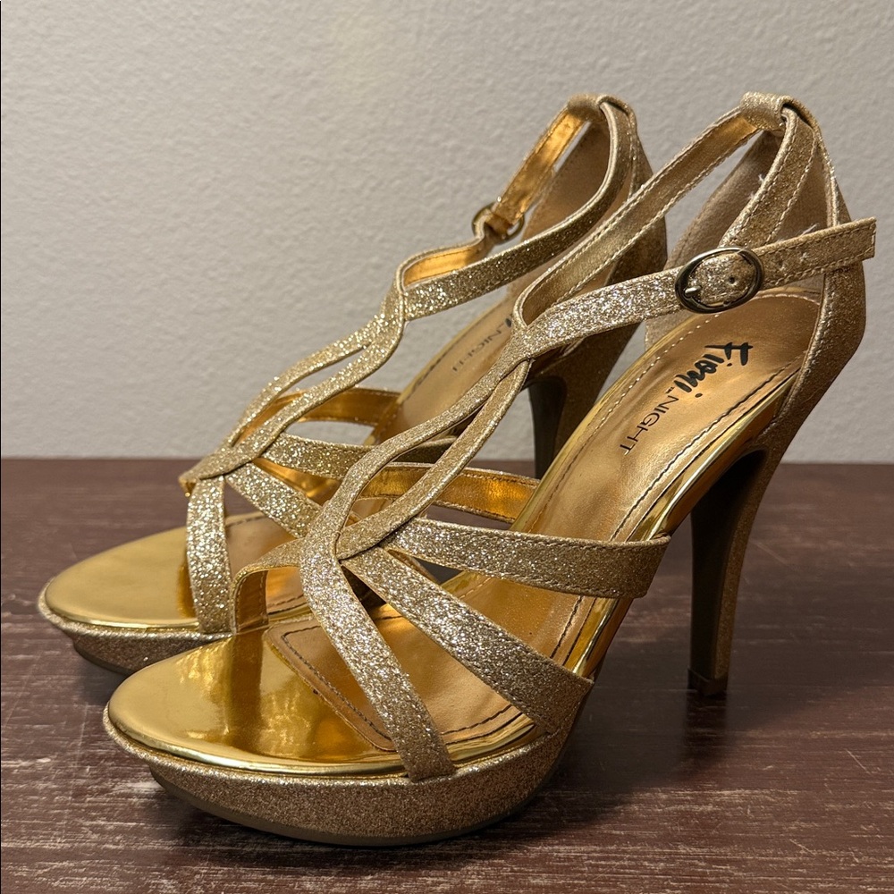 Fioni Night Sparkly Gold Heels